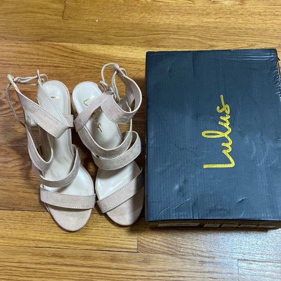 Lulu’s | Marlena Almond Suede Caged Lace-Up Heels - Picture 6 of 8